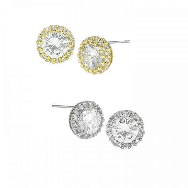 Cubic Zirconia Post Earrings with CZ Pave Halo