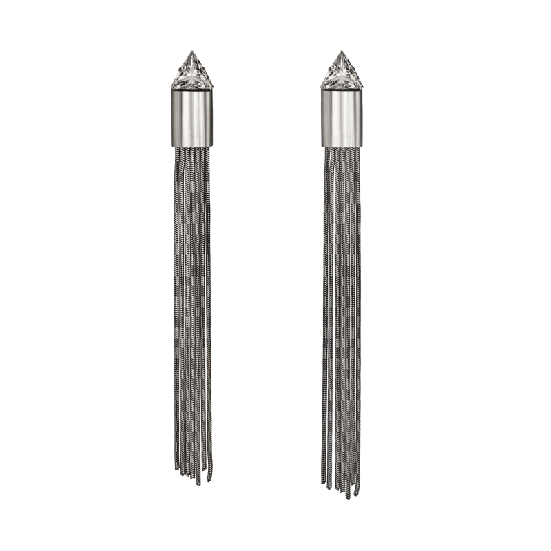 Triangle Cubic Zirconia Top with Tassel Hematite Finish