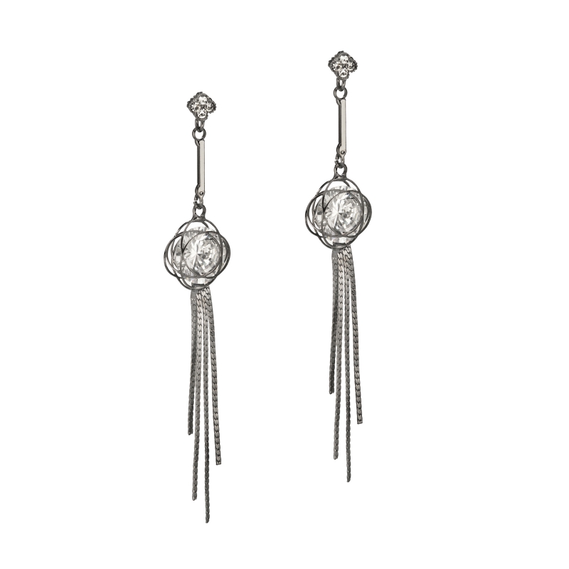 Cubic Zirconia Tassel Earring Hematite Finish