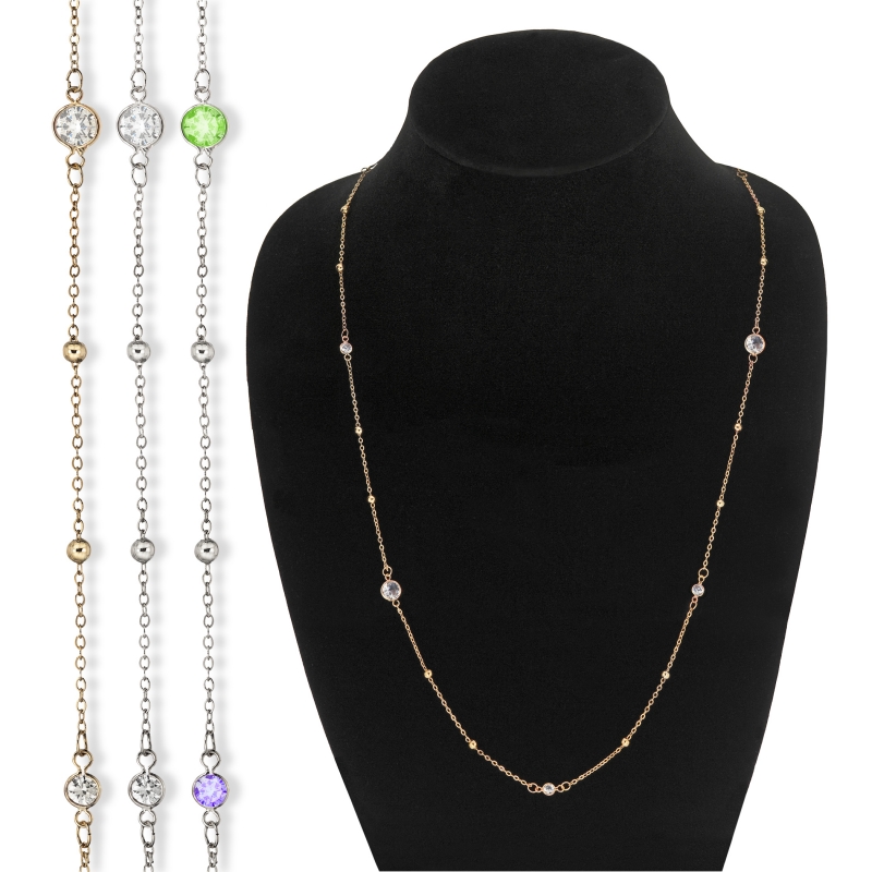 36 Inch Station Necklace with Cubic Zirconia Stones