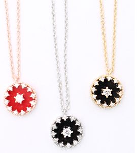 Cubic Zirconia Half Inch Disk Necklace with Color Background