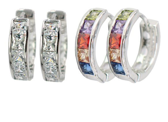 16mm Square Cubic Zirconia Huggie Earrings