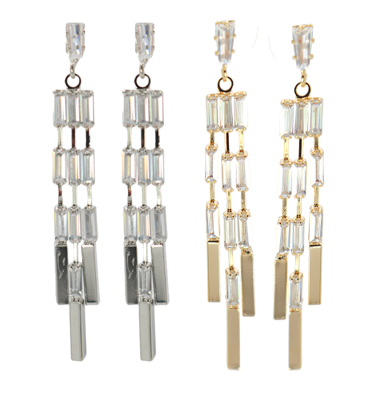 3 Row Cubic Zirconia Linear Post Drop Earrings