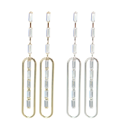Framed Linear Cubic Zirconia Baguette Post Earrings