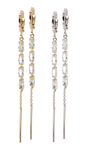 Linear Cubic Zirconia Baguettes Huggie Top Earrings