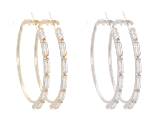 Clutchless Hoop with Baguette Cubic Zirconias