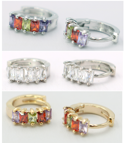 14mm Huggie Earring with Baguette Cubic Zirconia Stones