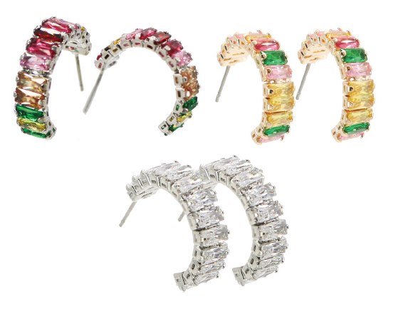 All Baguette Cubic Zirconia Post Hoop