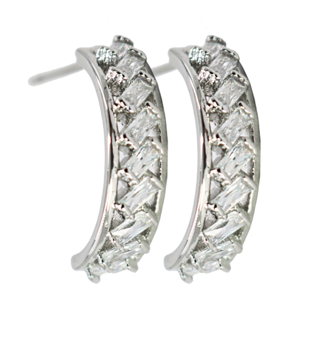 Cubic Zirconia Post Hoop with Baguette CZ Stones