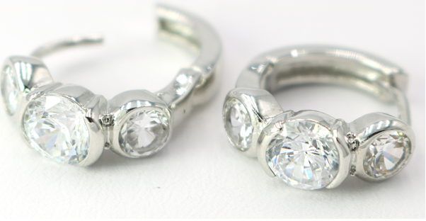 3 Stone Cubic Zirconia Huggie Earring