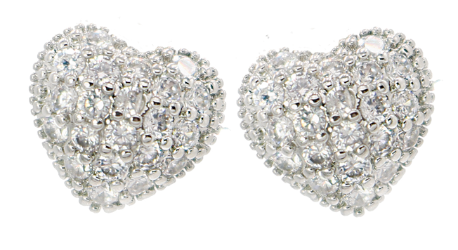 All Pave Clear Cubic Zirconia Heart Post Earrings