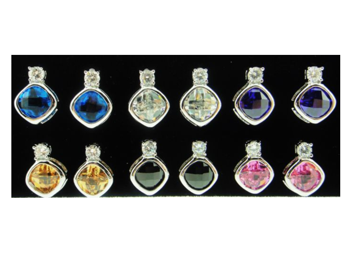 8mm Cushion Cut Cubic Zirconia with 3mm Accent Stone Earrings