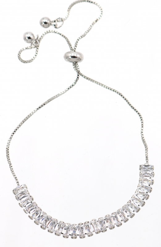 Baguette Cubic Zirconia Adjustable Slide Bracelet, Clear