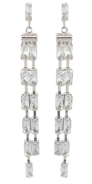 2.25 Inch Linear 2 Row Baguette Cubic Zirconia Post Earrings
