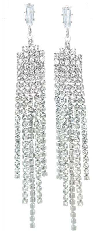 Multi-Row Motion Cubic Zirconia and Crystal Post Earrings 2.75 Inch