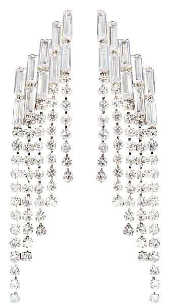 Multi-Row Motion Cubic Zirconia and Crystal Post Earrings 2.25 Inch