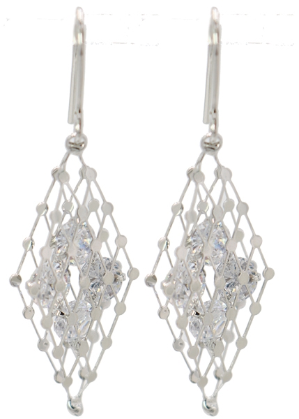 Caged Cubic Zirconia Fish Hook Dangle Earrings