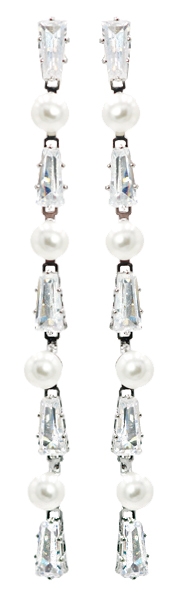 Baguette Cubic Zirconia and Pearl Linear Post Earring