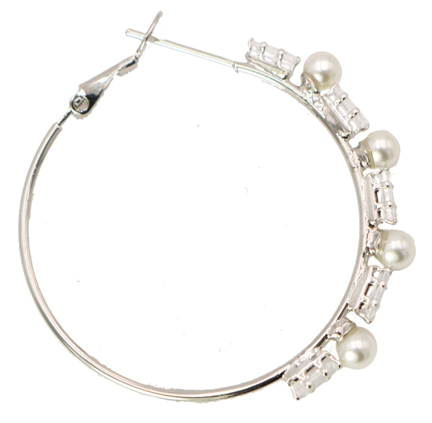 Baguette Cubic Zirconia and Pearl Clutchless Hoop