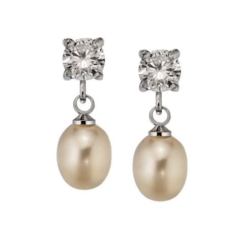 Freshwater Pearl Drop Earring with Cubic Zirconia Post Top
