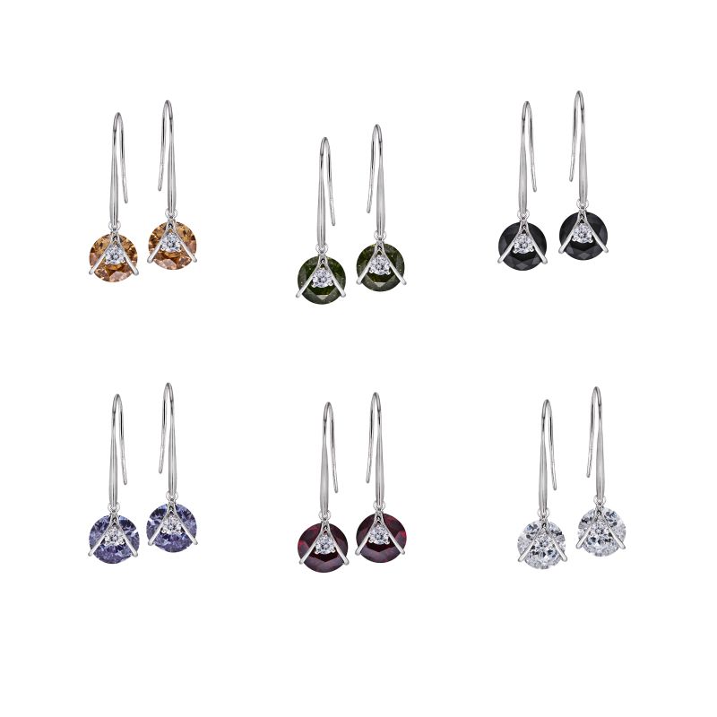 Cubic Zirconia Earring Dangling from Long Wires