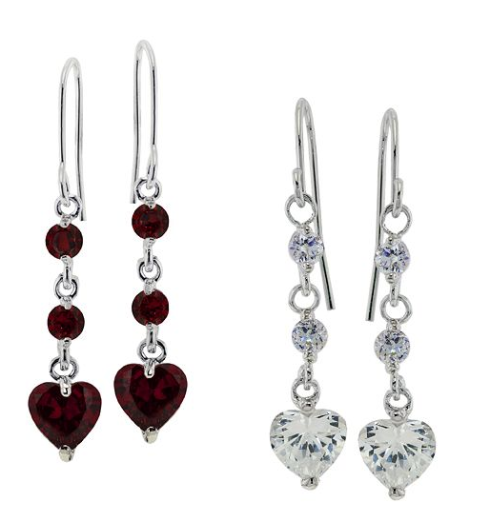 Cubic Zirconia Heart Dangle Earrings