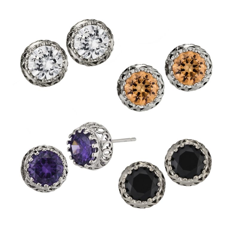 8mm Round CZ Post Earrings in Filigree Setting