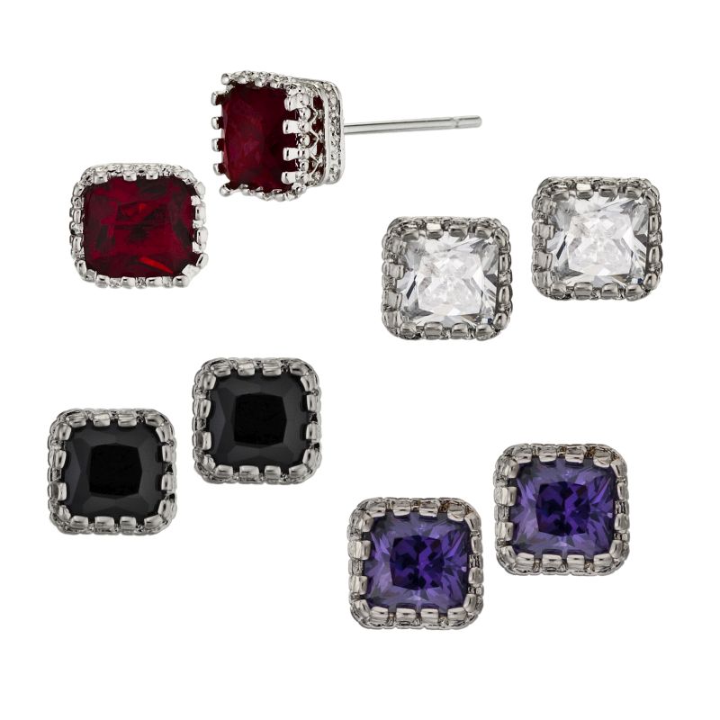 8mm Square CZ Post Earring in Filigree Setting