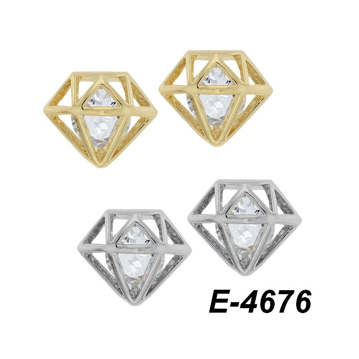 CZ Stone Encased in Diamond Shaped Cage Post Earrings