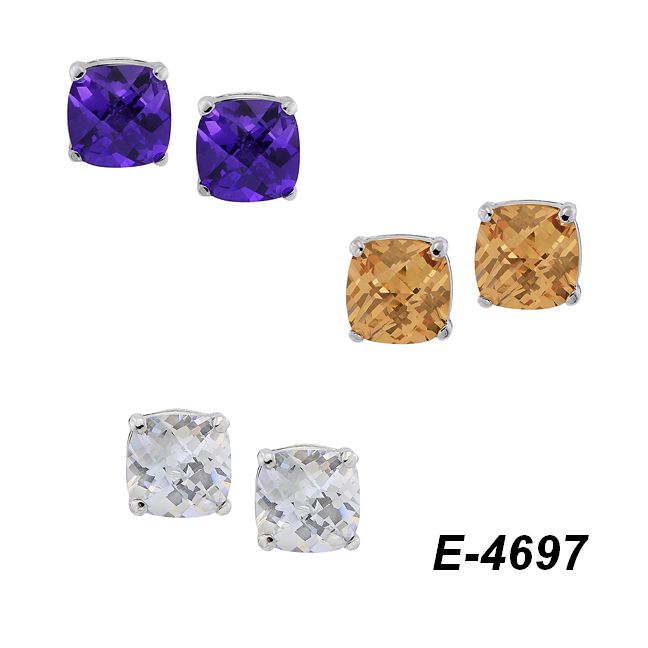 8mm Cushion-Cut CZ Stone Post Earrings
