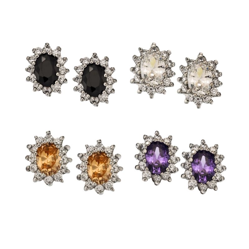 Oval Cluster CZ Post Earrings