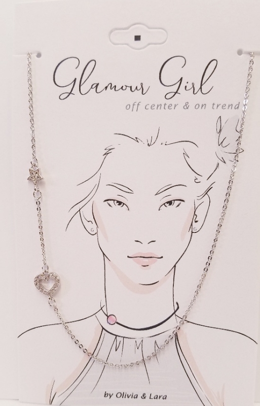 Off Center CZ Heart and Star Choker Necklace