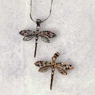Colorful Dragonfly Necklace with Cubic Zirconia Stones