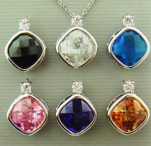 12mm Cubic Zirconia Cushion Cut Stone Necklace with Accent