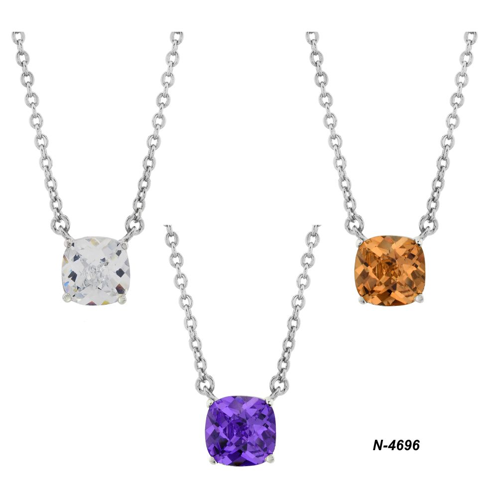 9mm Square Cut CZ Brass Casted Setting Cable Chain Necklace