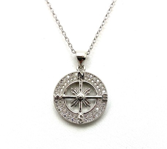 Compass Necklace with Cubic Zirconia Stones