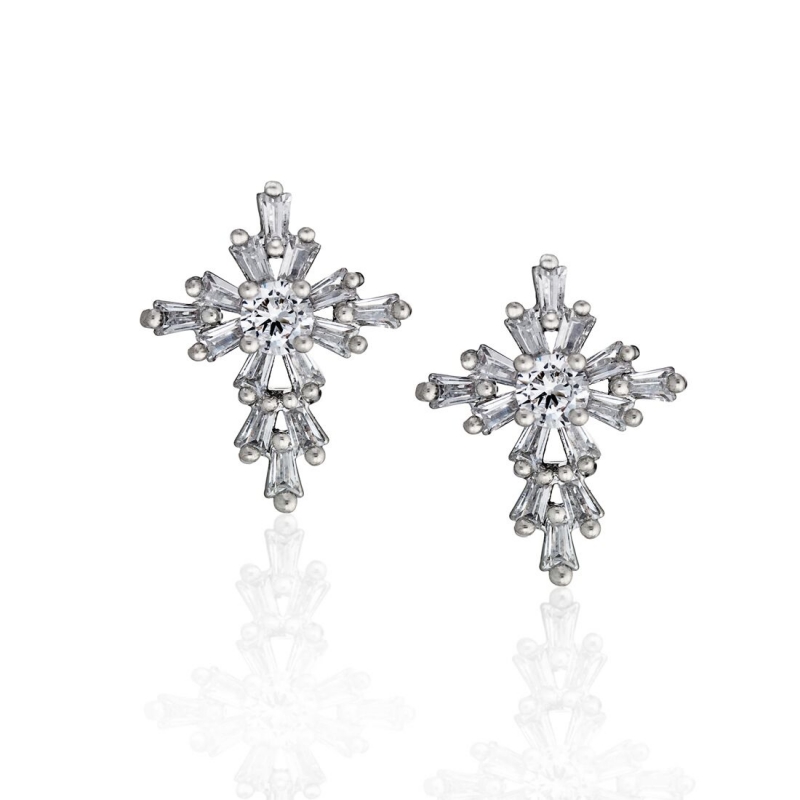 All Baguette CZ Cross Post Earrings