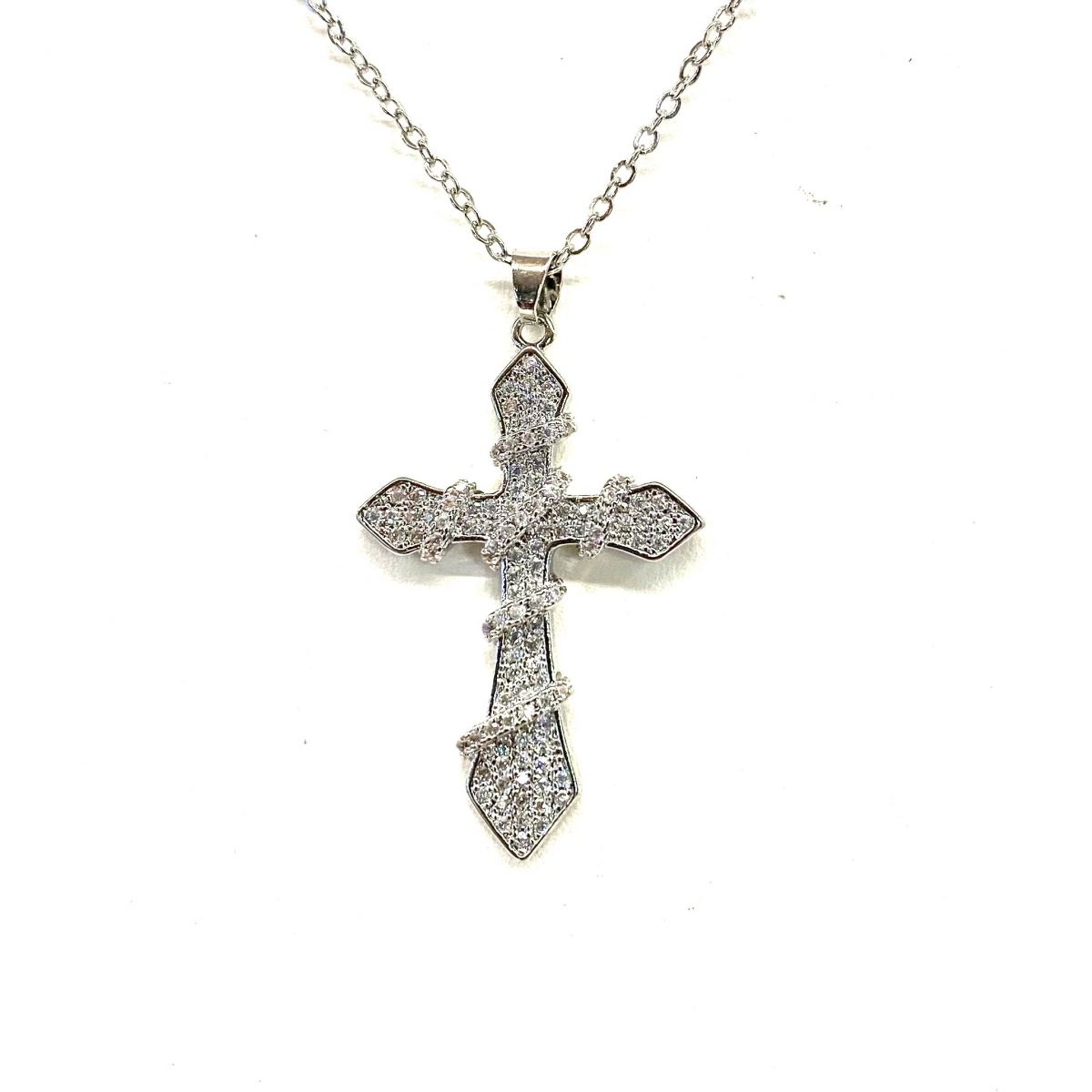 All Micro Pave CZ Wrapped Cross Necklace