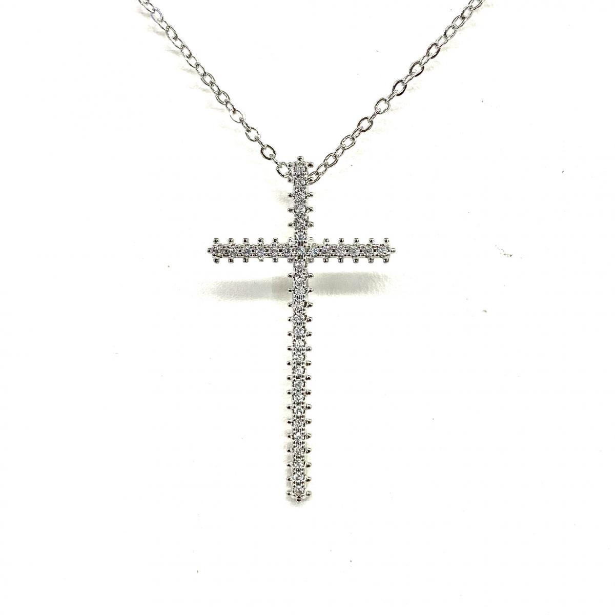 Straight Line All CZ Cross Necklace