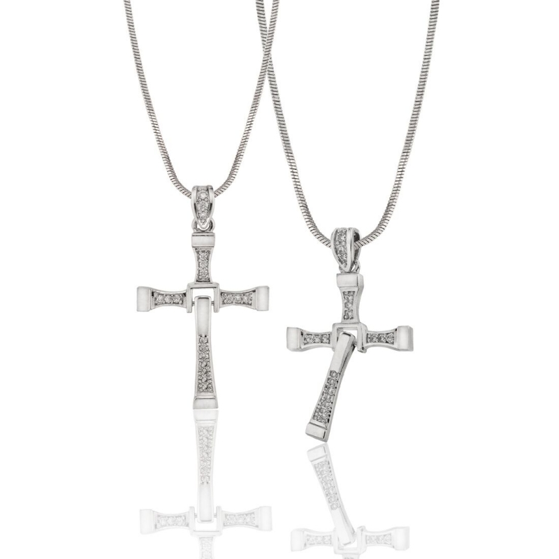 Movable CZ Cross Necklace