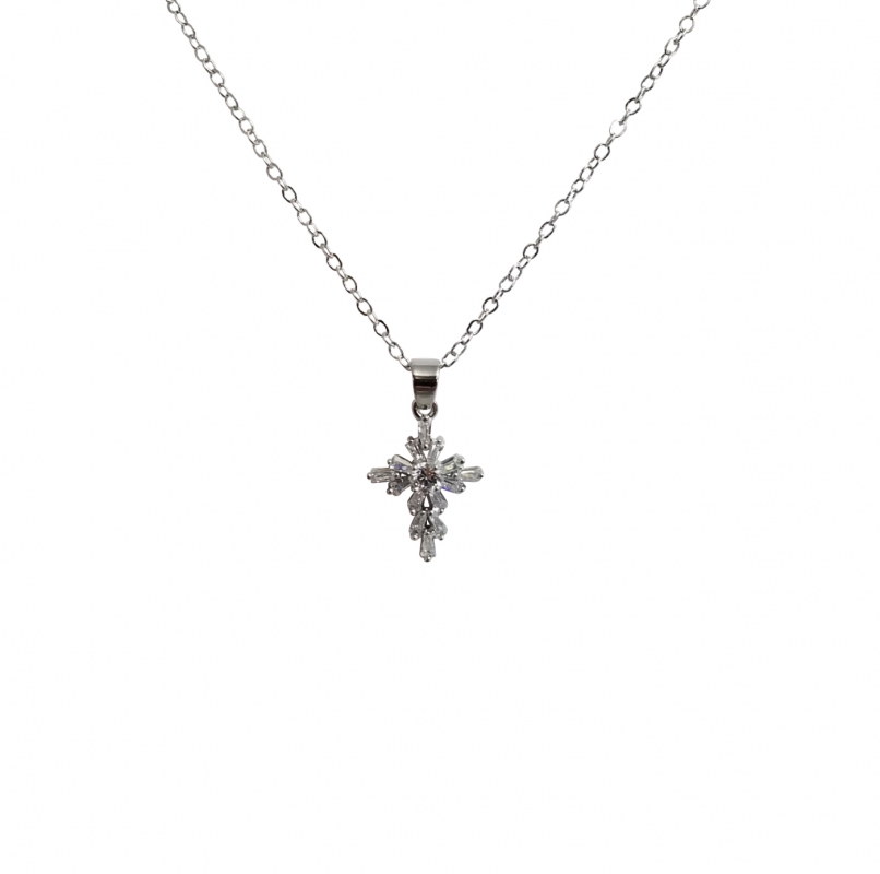All Baguette CZ Cross Necklace