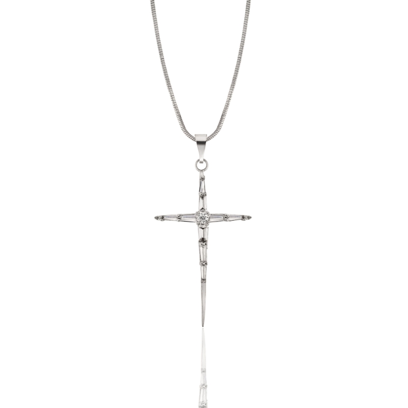 Sleek Pointy CZ Cross Necklace