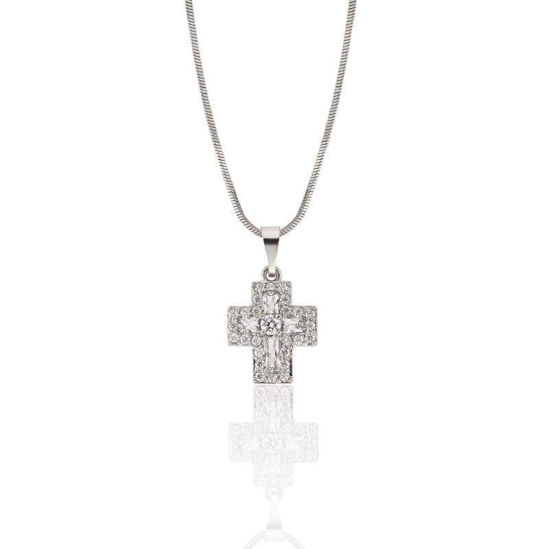 Compact Wide All CZ Cross Necklace