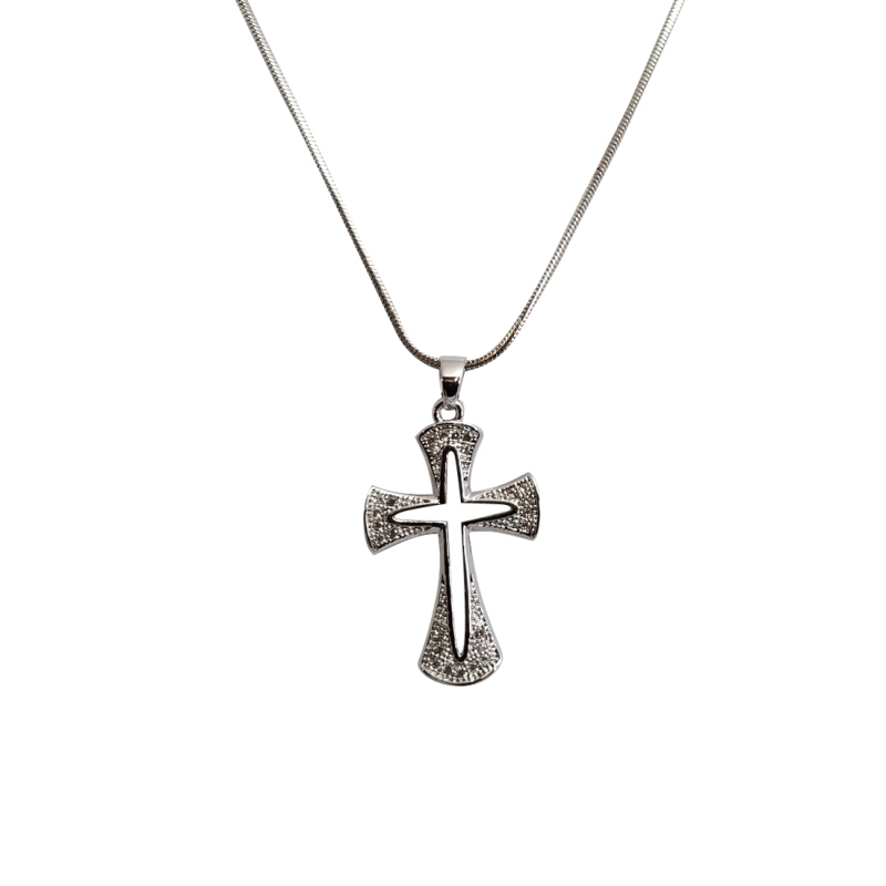 Open Center CZ Encrusted Cross Necklace