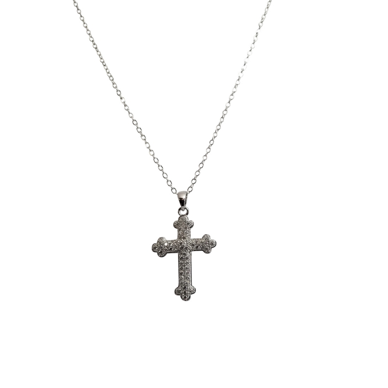 All Pave Fancy Edge CZ Cross Necklace