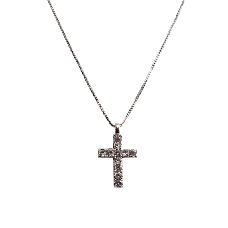Straight Line CZ Cross Necklace