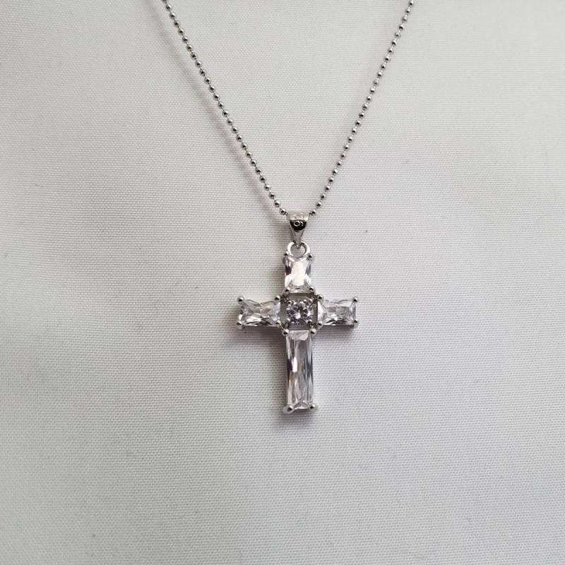 Large Baguette CZ Cross Necklace