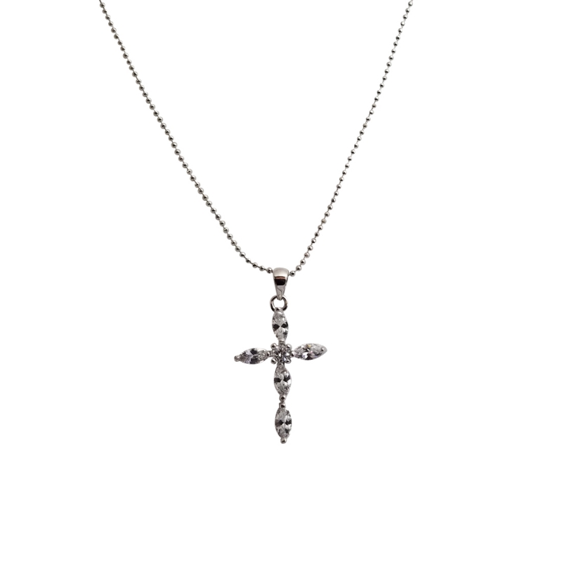 All Marquis Shaped CZ Cross Necklace