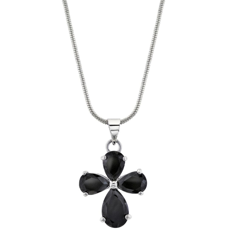 Cross Necklace from Pear Shaped Black CZ Stones