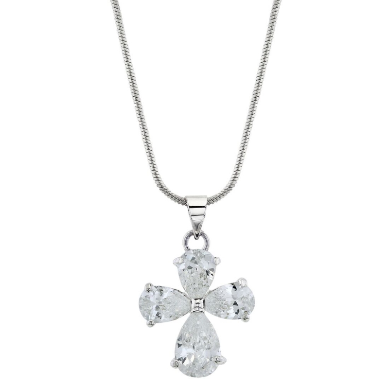Cross Necklace from Pear Shaped Clear CZ Stones
